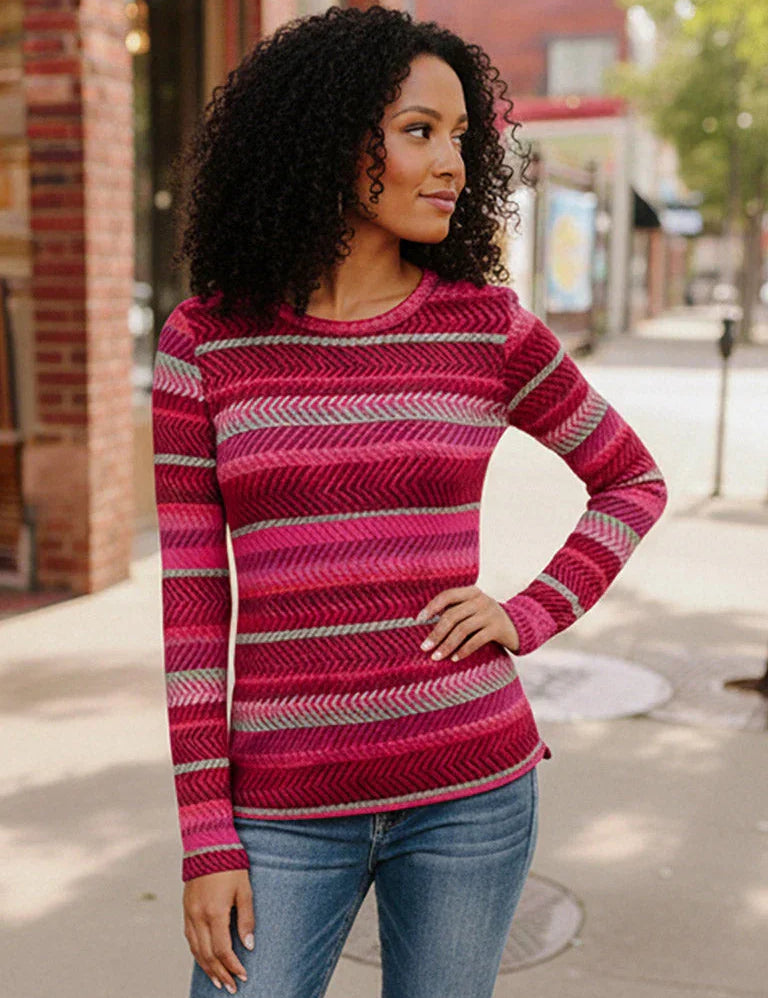 Keep Me Guessing Magenta Herringbone Long Sleeve | Daverri Fashions