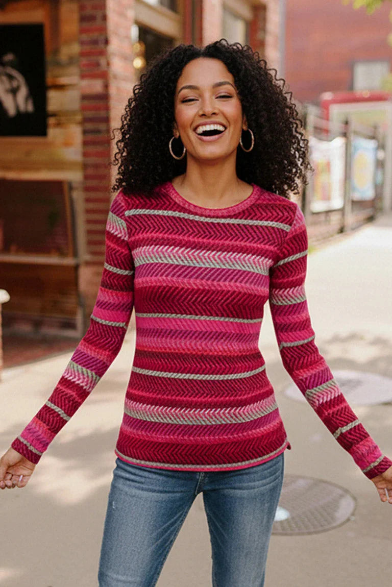 Keep Me Guessing Magenta Herringbone Long Sleeve | Daverri Fashions