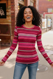 Keep Me Guessing Magenta Herringbone Long Sleeve | Daverri Fashions