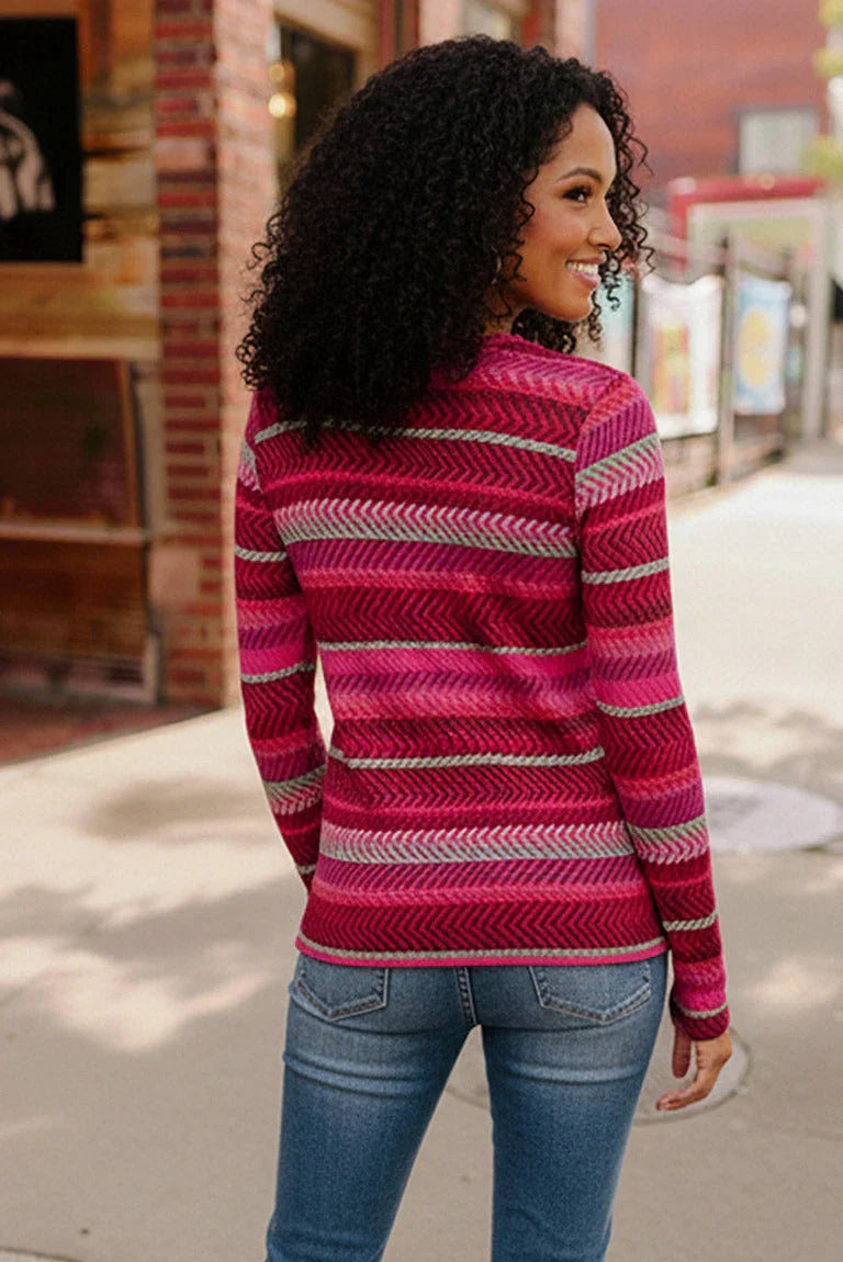 Keep Me Guessing Magenta Herringbone Long Sleeve | Daverri Fashions