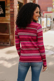 Keep Me Guessing Magenta Herringbone Long Sleeve | Daverri Fashions