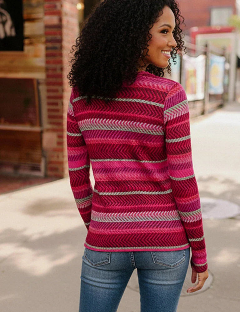 Keep Me Guessing Magenta Herringbone Long Sleeve | Daverri Fashions