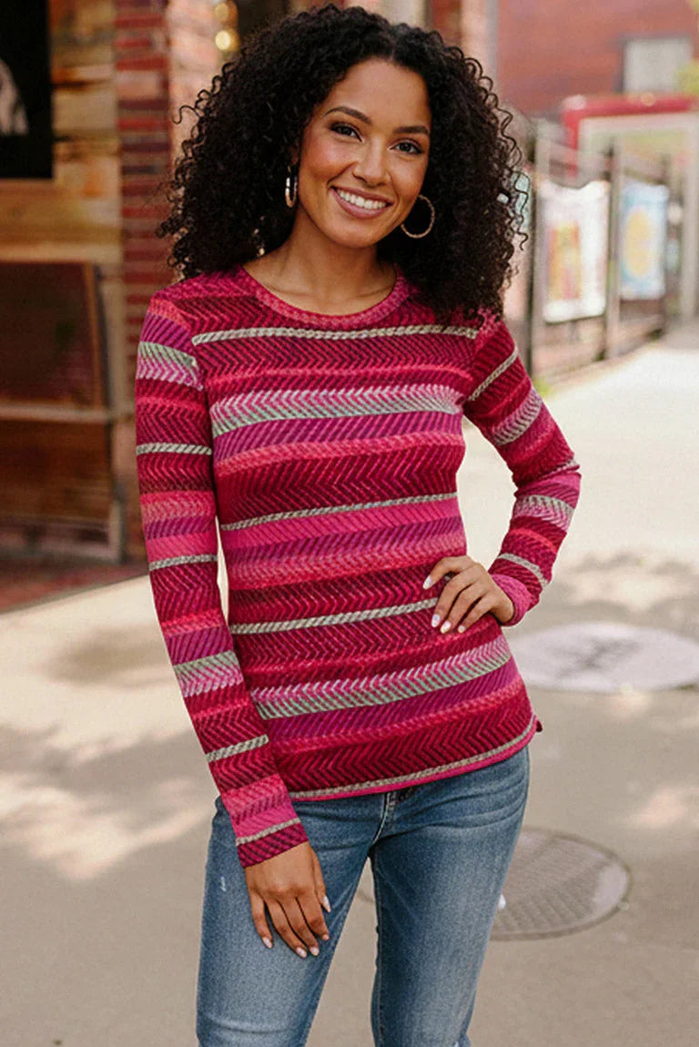 Keep Me Guessing Magenta Herringbone Long Sleeve | Daverri Fashions