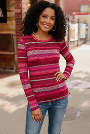 Keep Me Guessing Magenta Herringbone Long Sleeve | Daverri Fashions