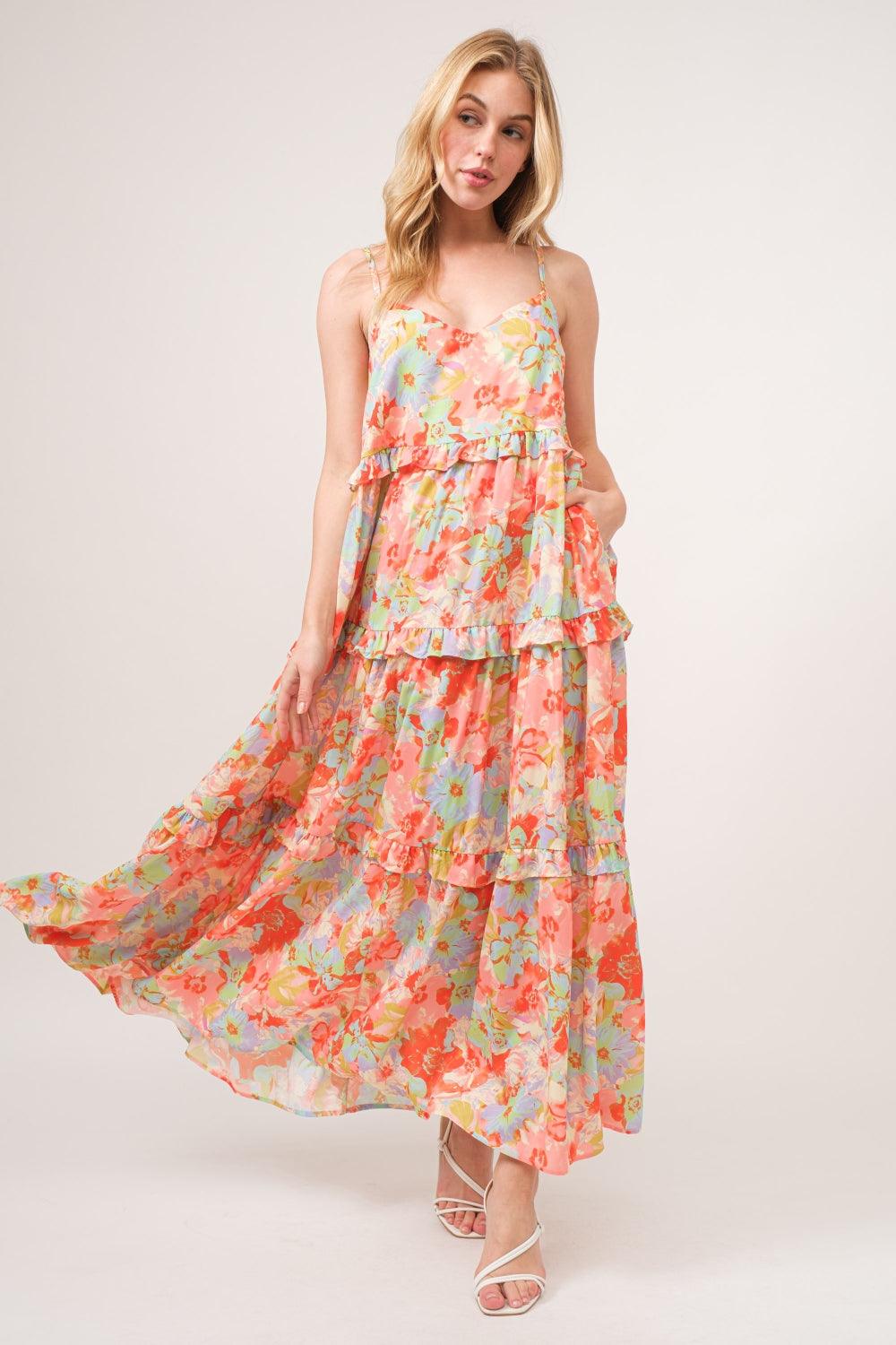 Floral Ruffled Tiered Maxi Cami Dress Floral Midi Dresses