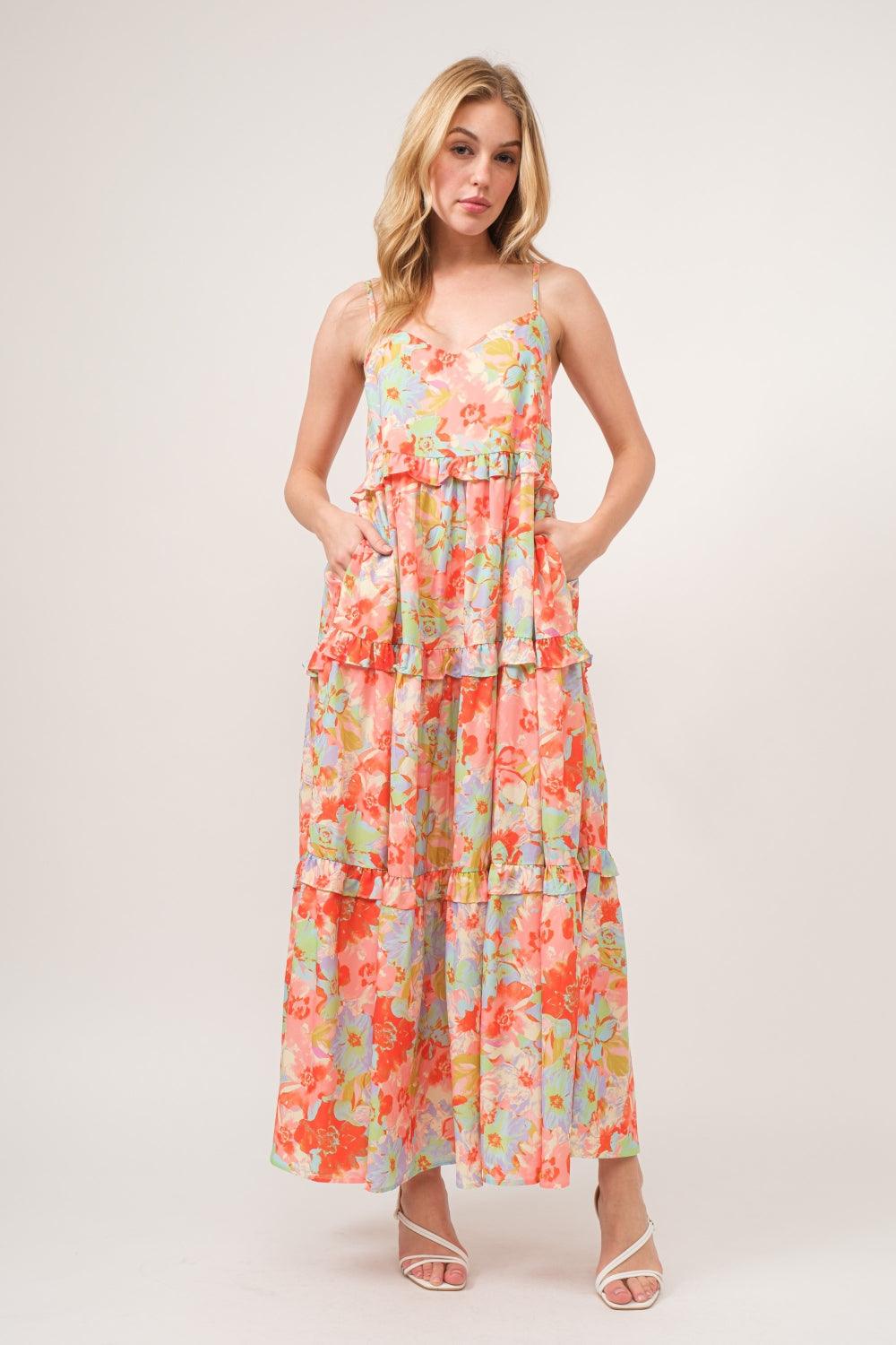 Floral Ruffled Tiered Maxi Cami Dress Midi Dresses