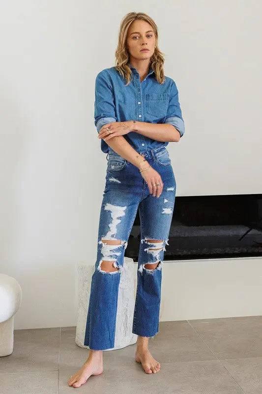 High Rise Straight Distressed Jeans Jeans