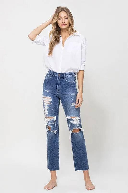 High Rise Straight Distressed Jeans Jeans