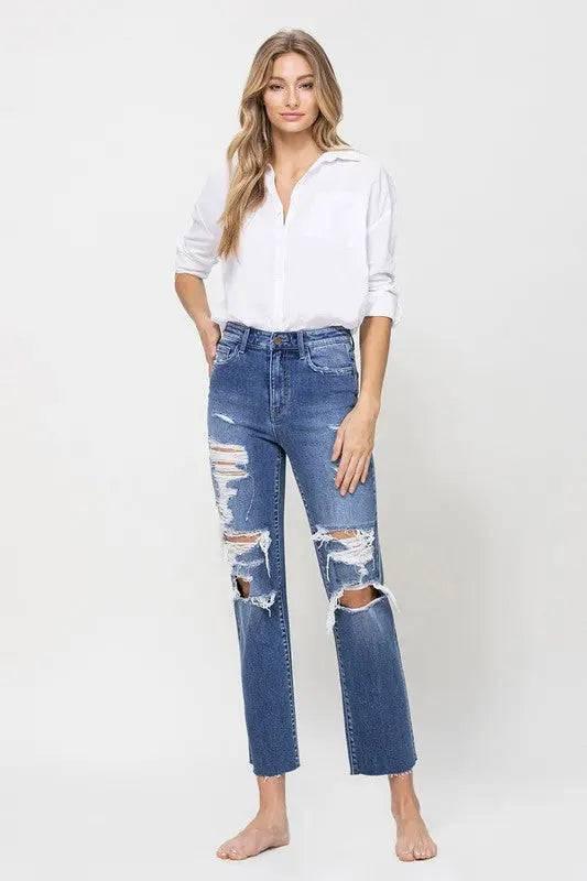 High Rise Straight Distressed Jeans Jeans