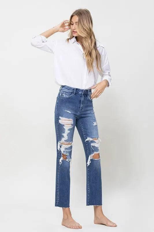 High Rise Straight Distressed Jeans Jeans