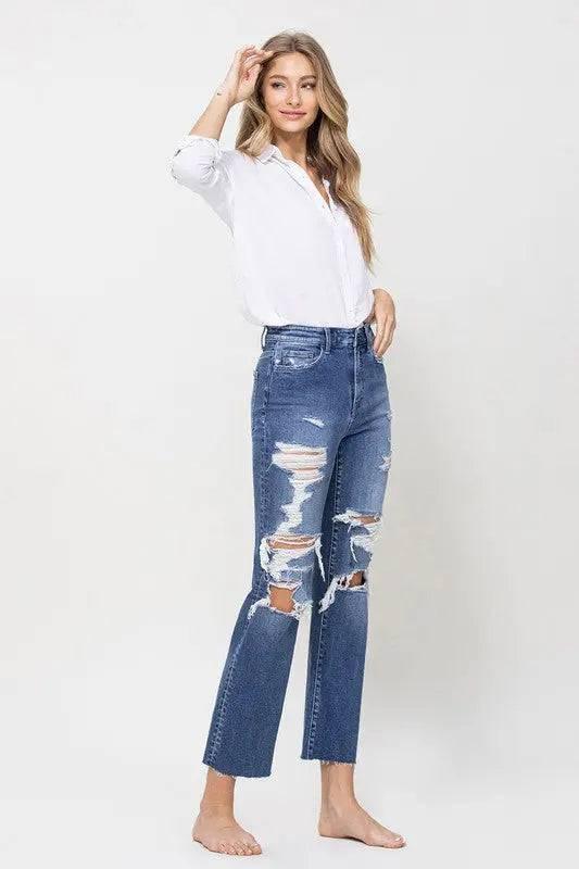 High Rise Straight Distressed Jeans Jeans