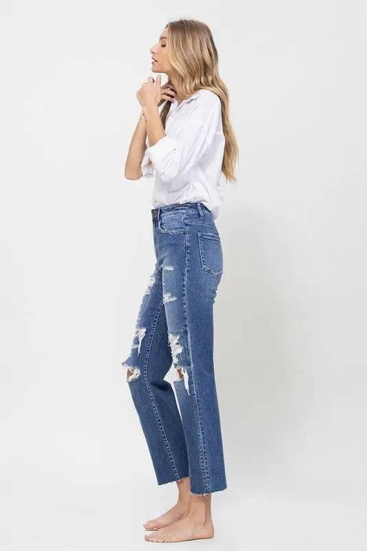 High Rise Straight Distressed Jeans Jeans