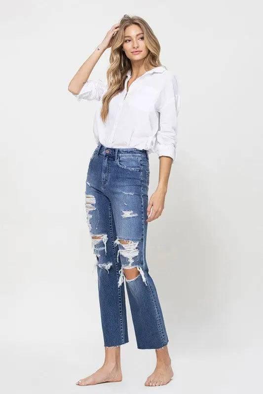 High Rise Straight Distressed Jeans Jeans