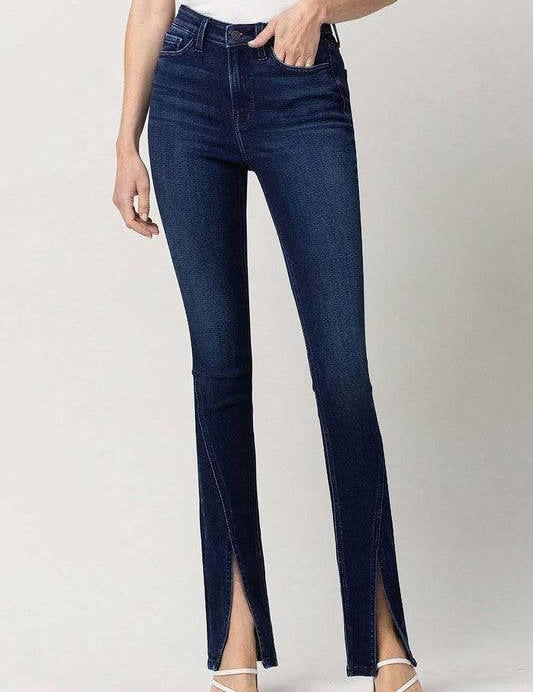 High Rise Slim Straight Front Slit Jeans Jeans