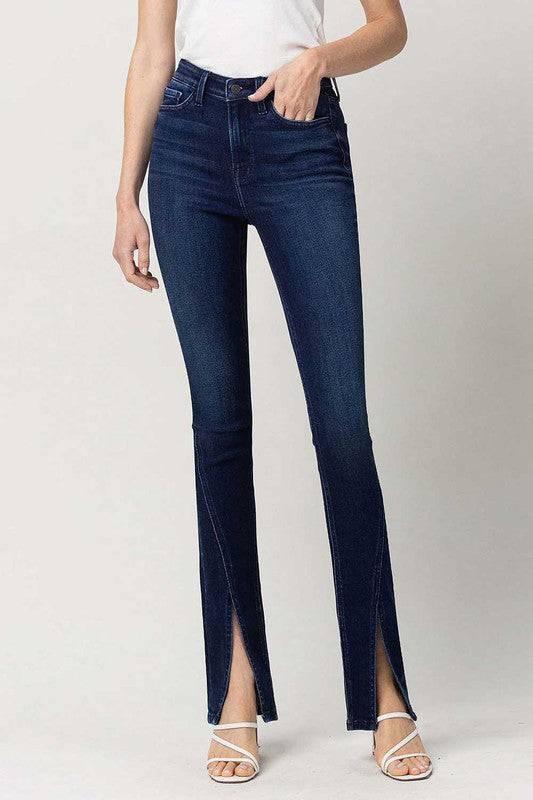 High Rise Slim Straight Front Slit Jeans Jeans