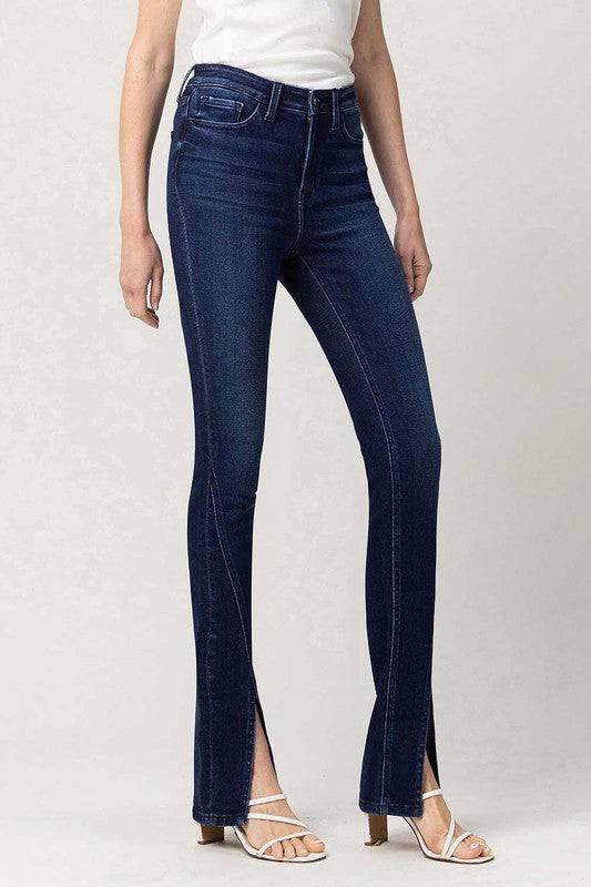 High Rise Slim Straight Front Slit Jeans Jeans