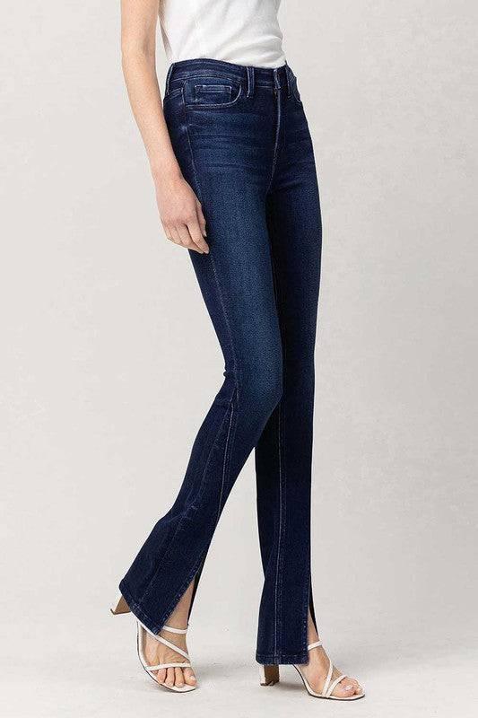 High Rise Slim Straight Front Slit Jeans Jeans