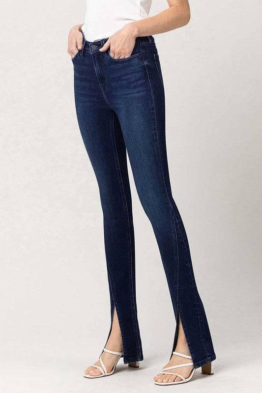 High Rise Slim Straight Front Slit Jeans Jeans