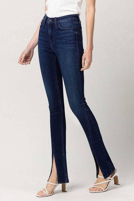 High Rise Slim Straight Front Slit Jeans Jeans