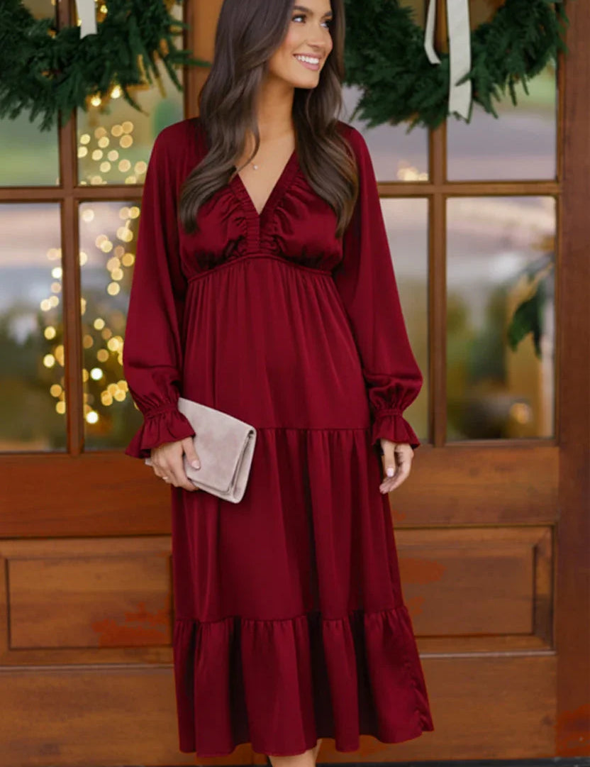 Goddess Grove Red Satin Maxi Dress | Daverri Fashions