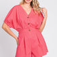 GeeGee Half Button V-Neck Linen Romper Pink Rompers