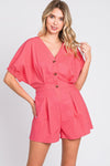 GeeGee Half Button V-Neck Linen Romper - DAVERRI FASHIONS