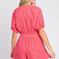 GeeGee Half Button V-Neck Linen Romper Rompers