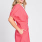 GeeGee Half Button V-Neck Linen Romper Rompers