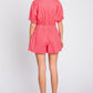 GeeGee Half Button V-Neck Linen Romper Rompers
