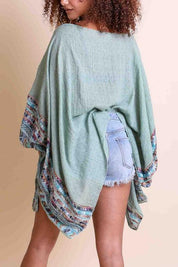 Geometric Embroidered Sleeve Kimono Shirts & Tops