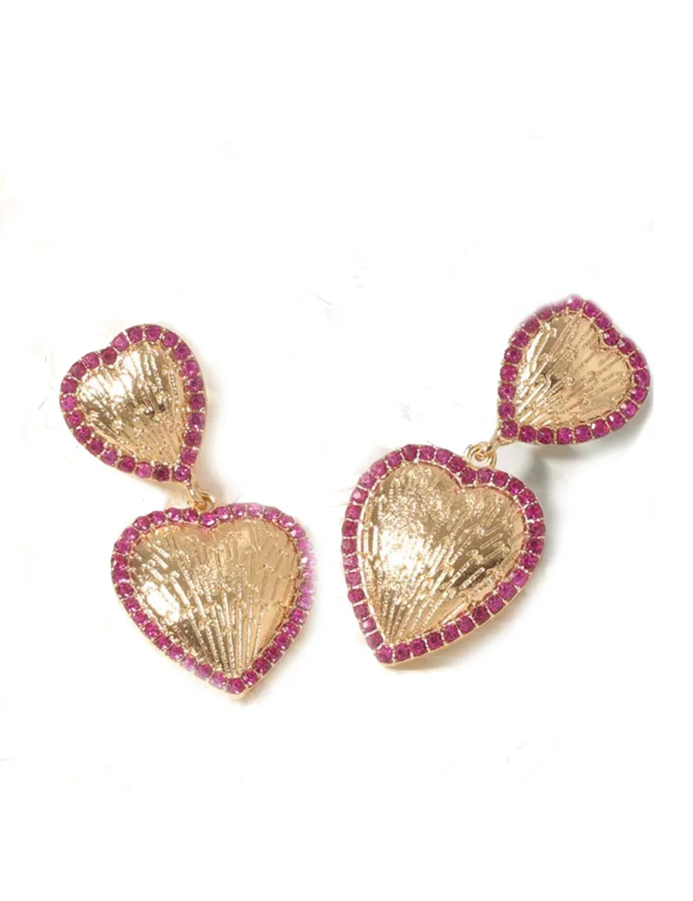 Be Mine Gold & Rhinestone Heart Dangle Earrings | Daverri Fashions