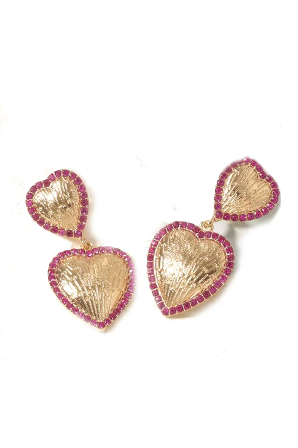 Be Mine Gold & Rhinestone Heart Dangle Earrings | Daverri Fashions