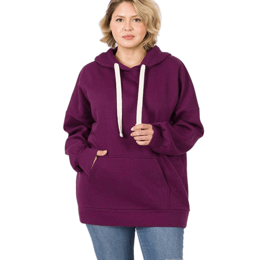 Zenana Plus Loose Fit Pullover Hoodie DK PLUM 1X Hoodies