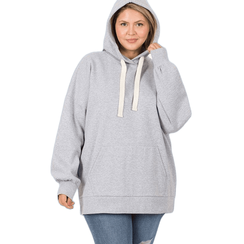 Zenana Plus Loose Fit Pullover Hoodie H GREY Hoodies