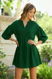 Green with Envy Crepe Smocked Dress | Daverri Fashions