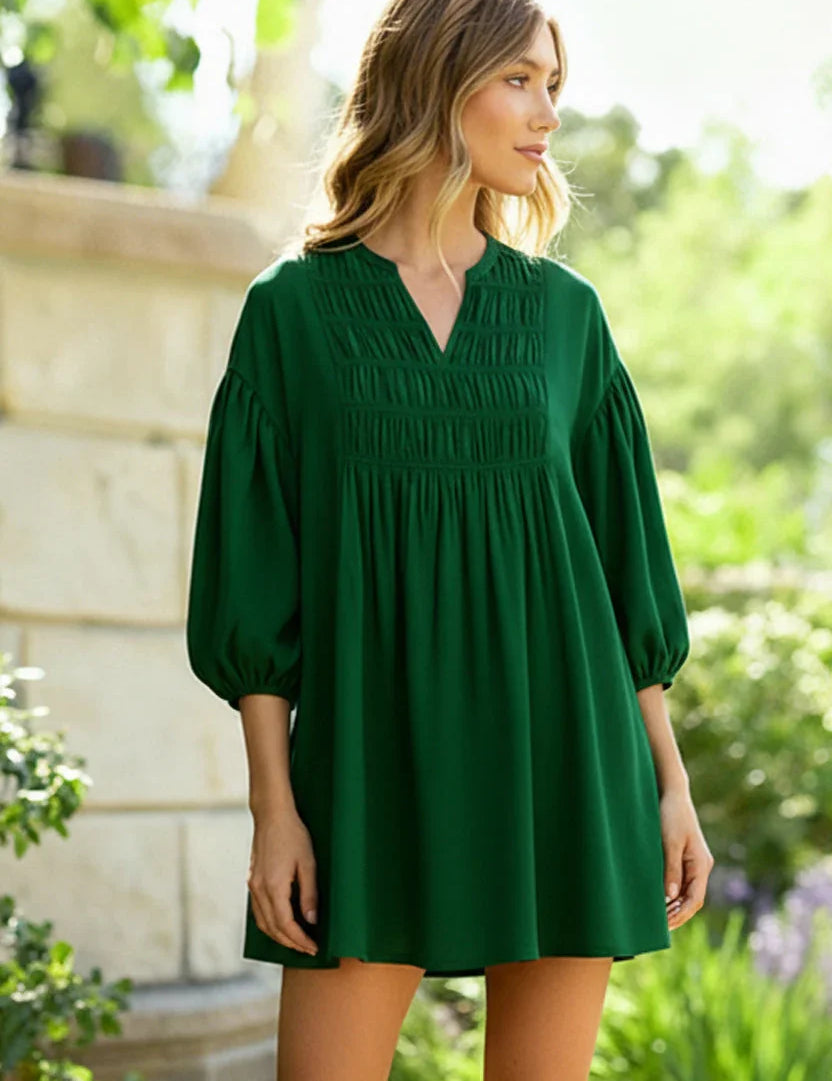Green with Envy Crepe Smocked Dress | Daverri Fashions