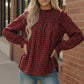 Haptics Womens Red Buffalo Checkered Smocked Blouse