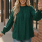 Haptics Checkered Green Smocked Blouse with Plaid Ruffled Cuffs