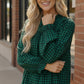 Green and black checkered Haptics smocked blouse with ruffled cuffs