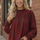 Haptics womens red buffalo checkered smocked blouse with cuffs