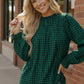 Haptics Checkered Green Smocked Plaid Blouse
