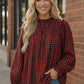 Haptics Womens Red Buffalo Checkered Smocked Blouse