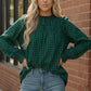 Haptics Checkered Green Smocked Blouse with ruffled plaid neckline
