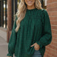 Haptics Checkered Green Smocked Blouse with plaid sleeves and ruffles