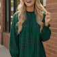 Haptics green and black plaid smocked blouse with ruffled cuffs