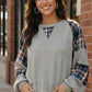 Gray plaid raglan sleeve Haptics thermal waffle knit sweater