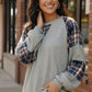 Gray plaid raglan sleeve Haptics waffle knit thermal top