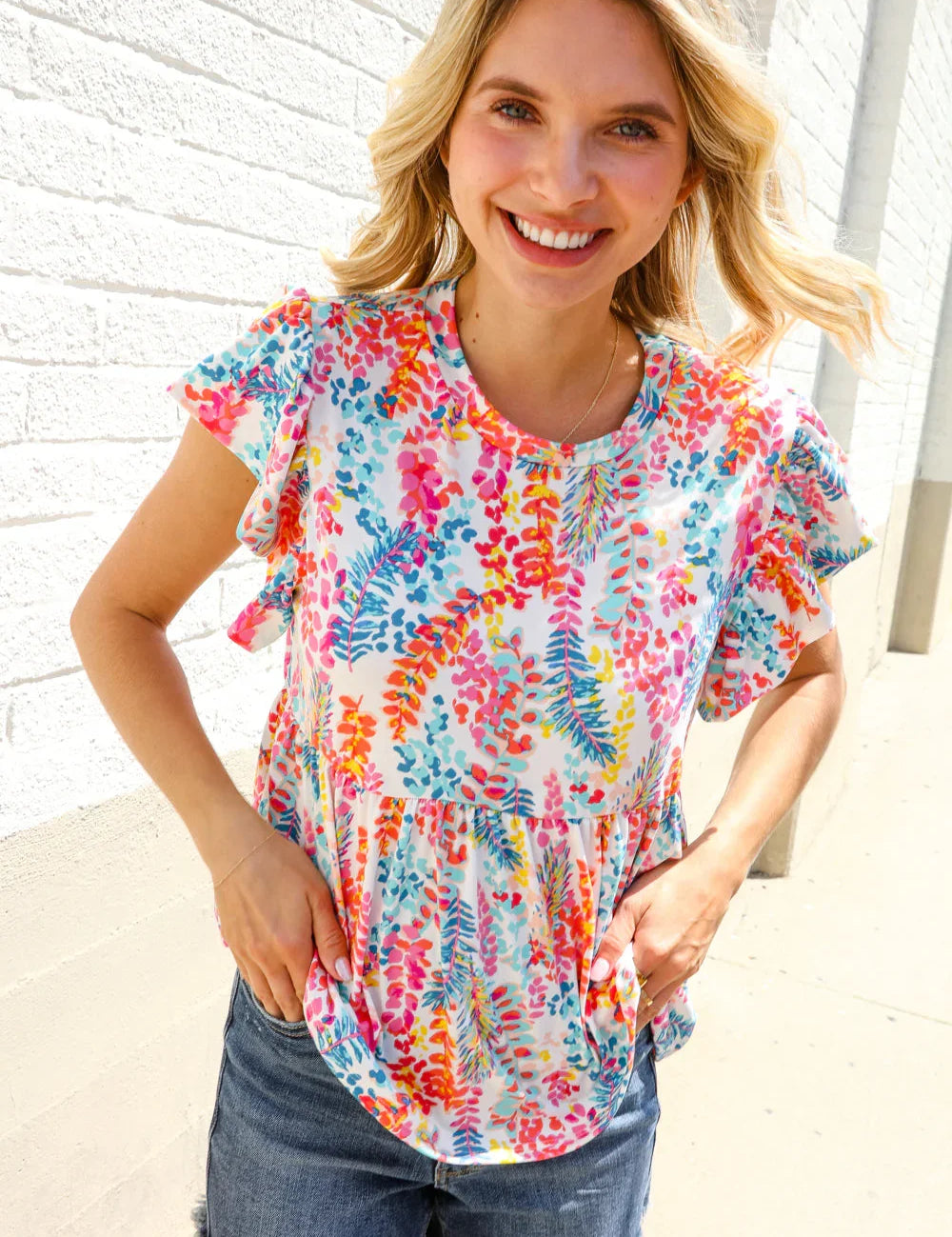 Perfect Find Ivory Floral Leaf Print Short Sleeve Babydoll Top | Daverri Fashions