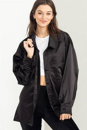 Oversized button-down satin shirt Shirts & Tops