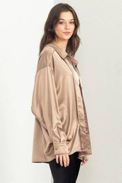 Oversized button-down satin shirt Shirts & Tops